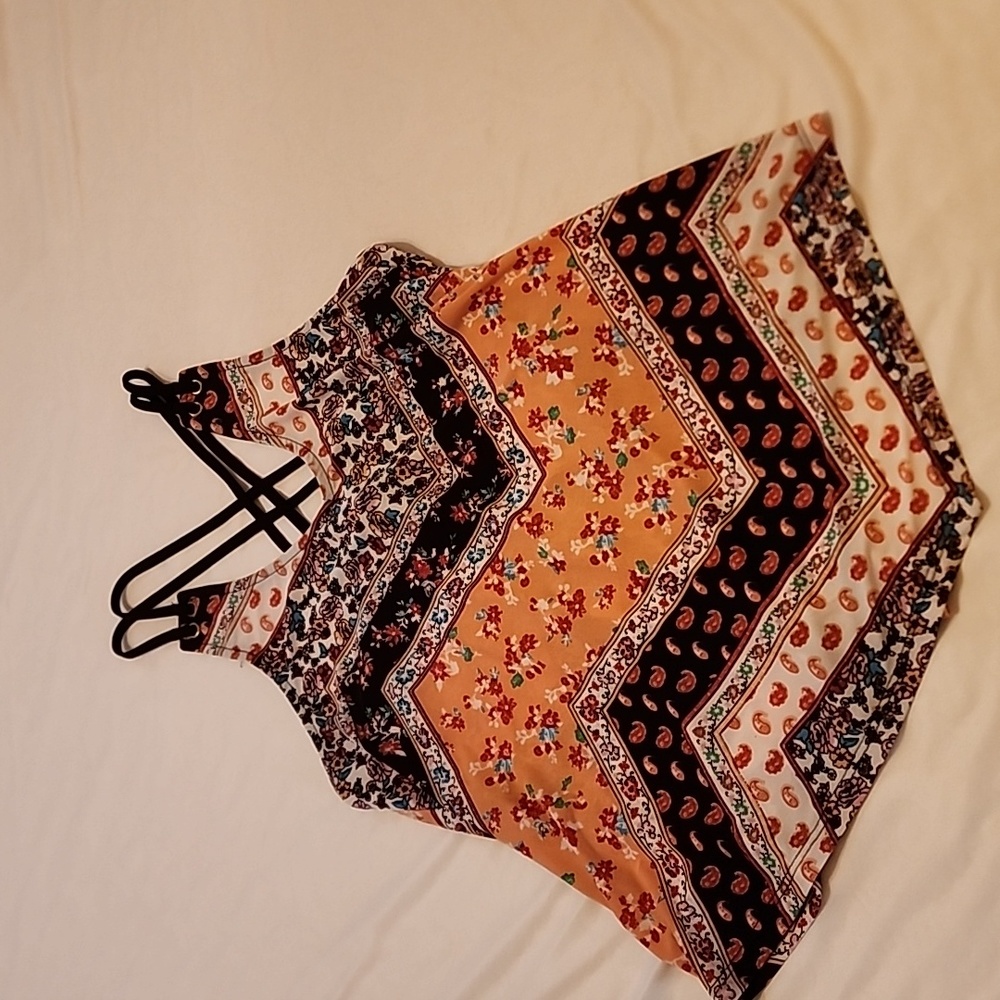 Orange and black tank, criss cross straps